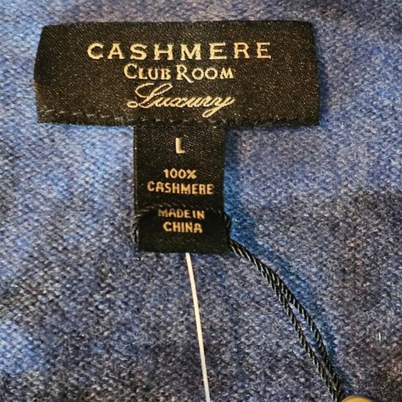 Men's Club Room 100% Cashmere Blue Camouflage Camouflage Crew Neck Sweater Nwt L - Picture 3 of 3